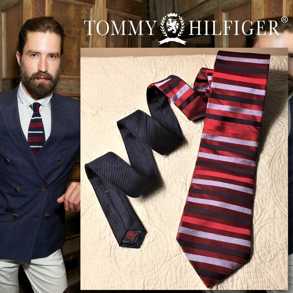 TOMMY HILFIGER Red Striped 58" Silk Necktie